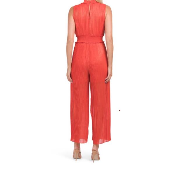 NWOT Nanette Lepore Mock Neck Pleaded Stretchy Waist Jumpsuit Coral Women’s 6 - Picture 2 of 10